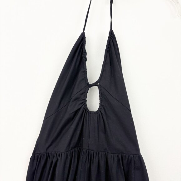 Reformation Black Stassie Dress Size 2 Halter Tie Neck Cutout Cotton Fit & Flare - Picture 3 of 7